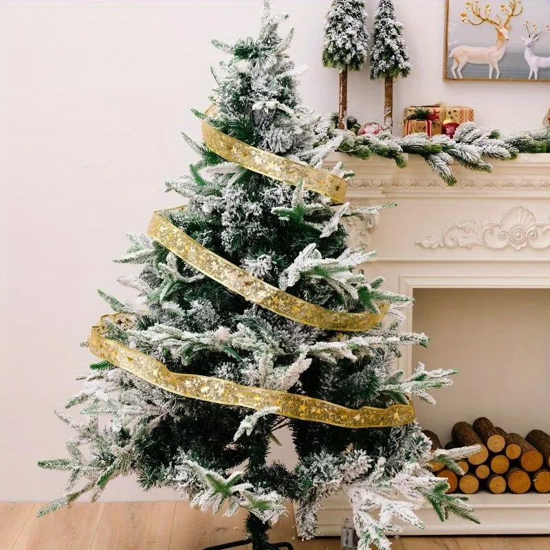 1pc Holiday Streamers - Golden Ribbon Lights, Battery Powered Christmas Tree Decoration with 1/3/5/10m Long Garland for Festive Ambiance (Without Batteries)