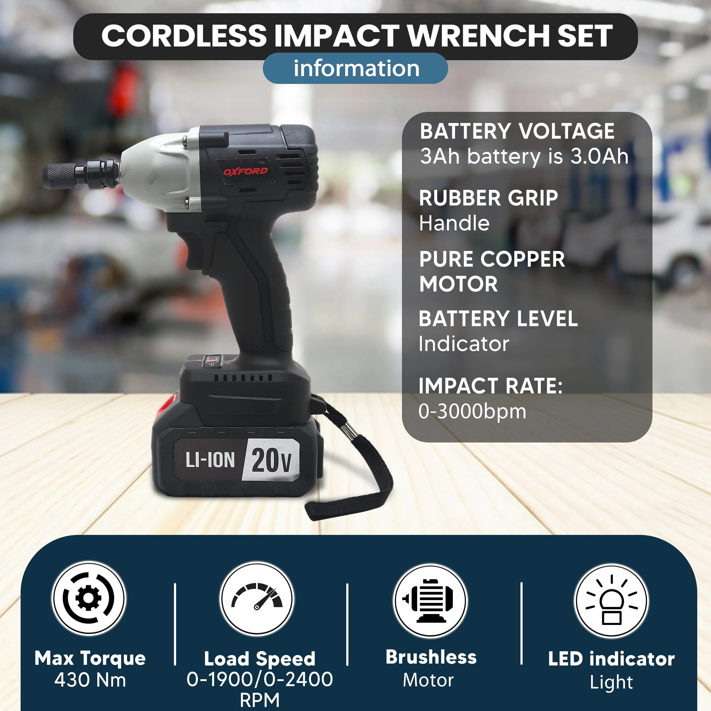 20V 430Nm Cordless Impact Wrench O8582