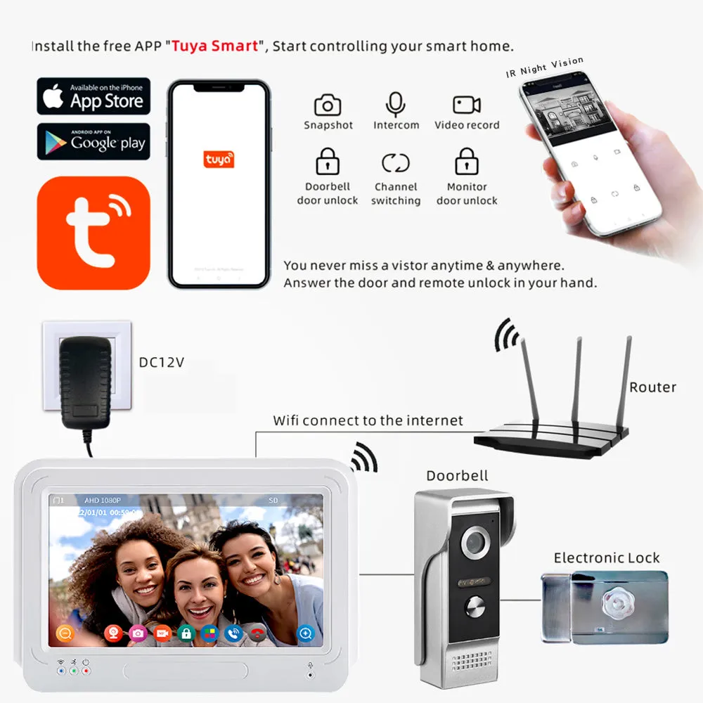7INCH Wired Video door phone 4 Wire intercom Home Security access control system Doorbell Camera Video intercom for villa