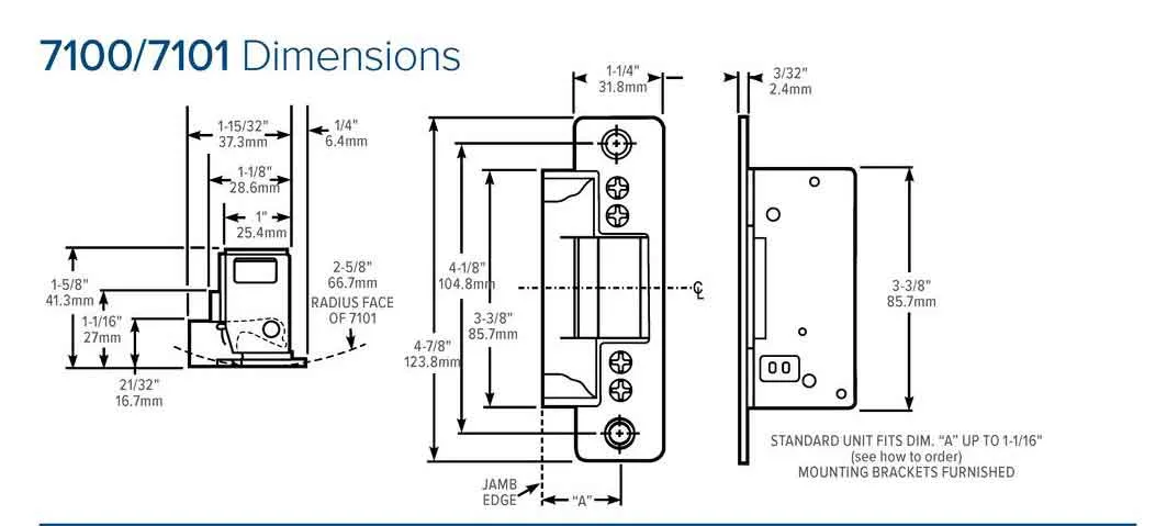 Adams Rite - 7100 - Electric Strike for Adams Rite & Cylindrical Locks -  Anodized Dark Bronze - Fail Secure - 1-1/4" x 4-7/8" Flat Radius Plate - 12VDC