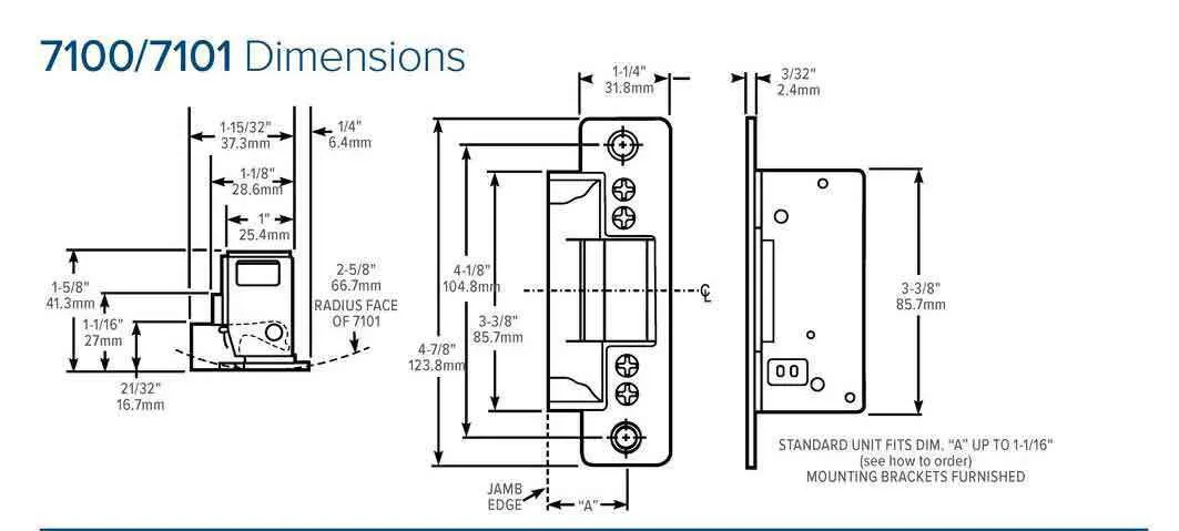 Adams Rite - 7100 - Electric Strike for Adams Rite & Cylindrical Locks -  Anodized Dark Bronze - Fail Secure -  1-1/4" x 4-7/8" Flat Radius Plate - 16VAC