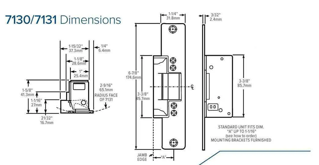 Adams Rite - 7130 - Electric Strike for Adams Rite & Cylindrical Locks -  Anodized Dark Bronze - Fail Secure - 1-1/4" x 6-7/8" Flat Radius Plate - 24VDC