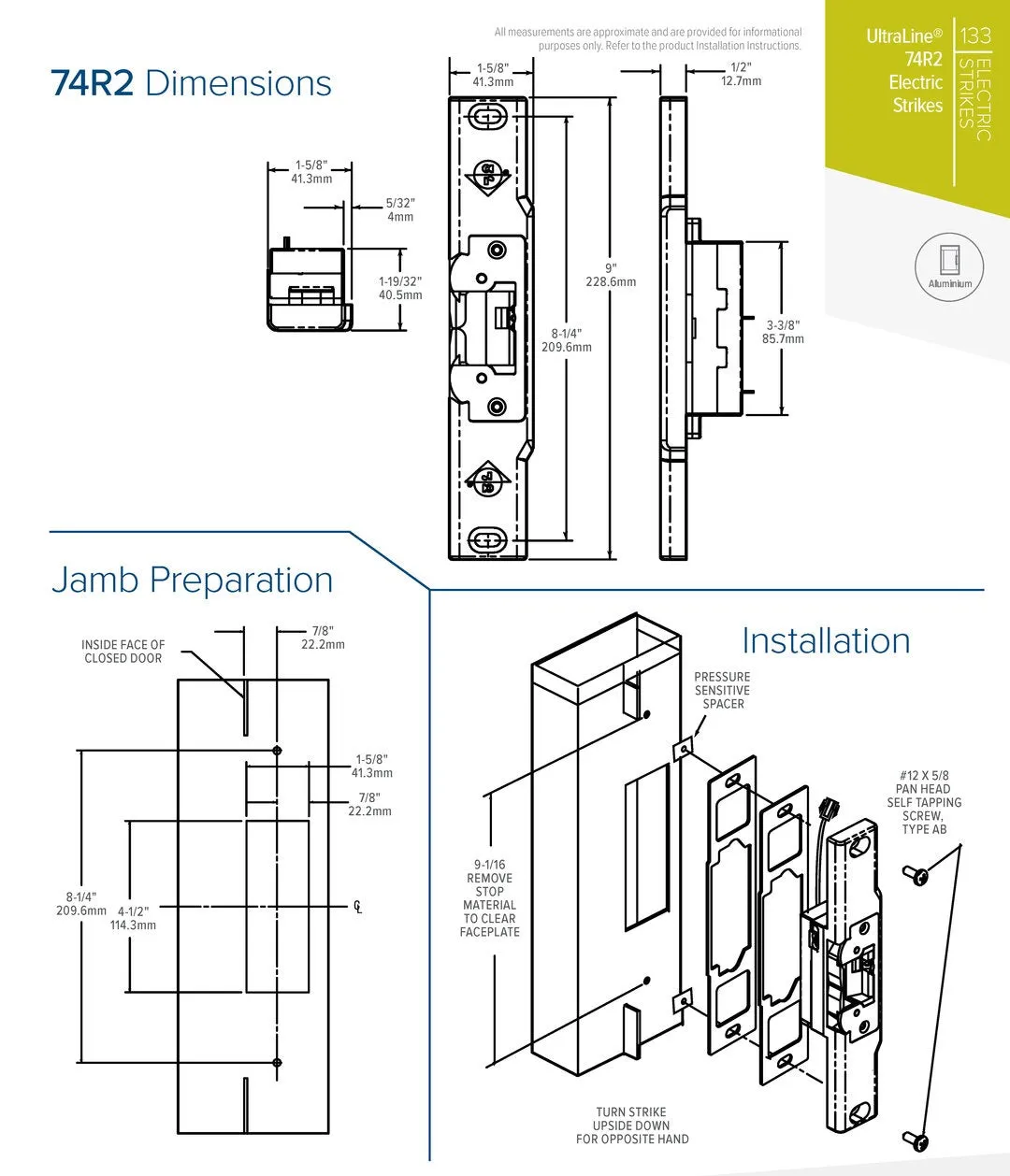 Adams Rite - 74R2 - Electric Strike for Narrow Stile Rim Exit Devices - 1/2" Pullman Latchbolt - Anodized Aluminum - Fail Safe/Fail Secure - 12/24 VDC