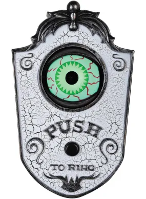 Animated White Doorbell with Green Eyeball Halloween Decoration