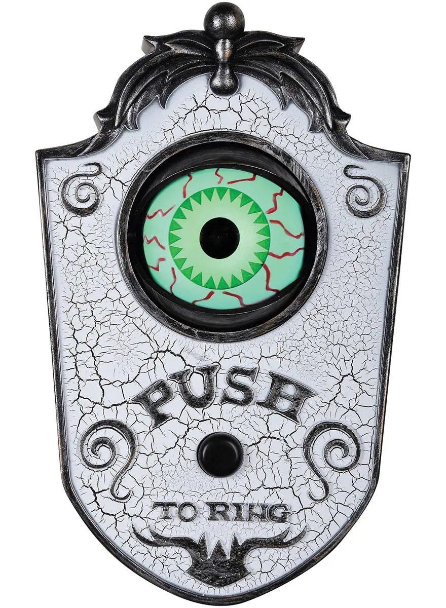 Animated White Doorbell with Green Eyeball Halloween Decoration