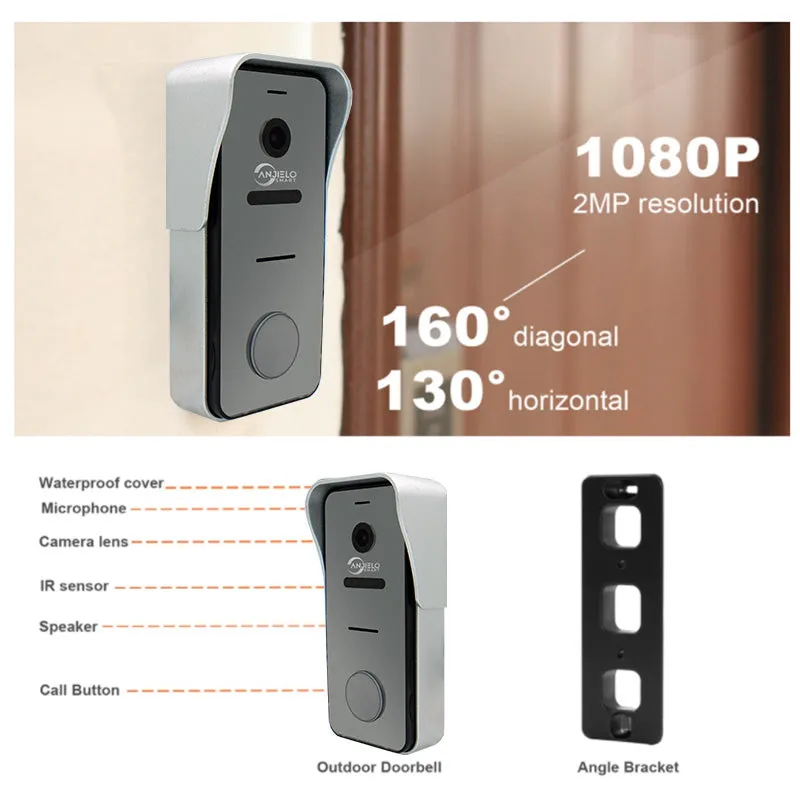 Anjielo Smart 7 inch Touch Screen with 1080P Wide Angle Video Doorbell Camera For Apartment Villa Home