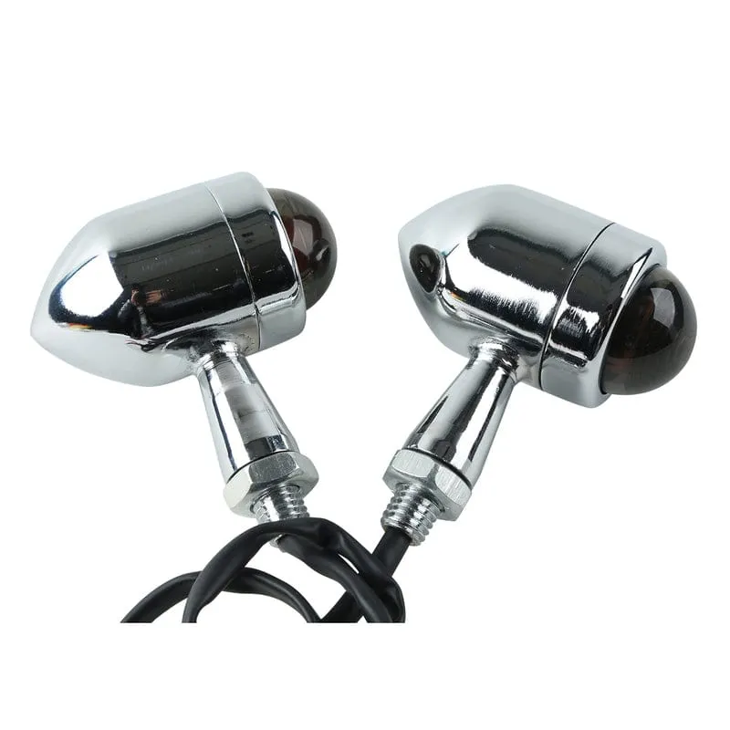 Attitude Inc Dome Universal Turn Signal Indicator Lights , Chrome Body, Black Lense, For Harley Models, Set
