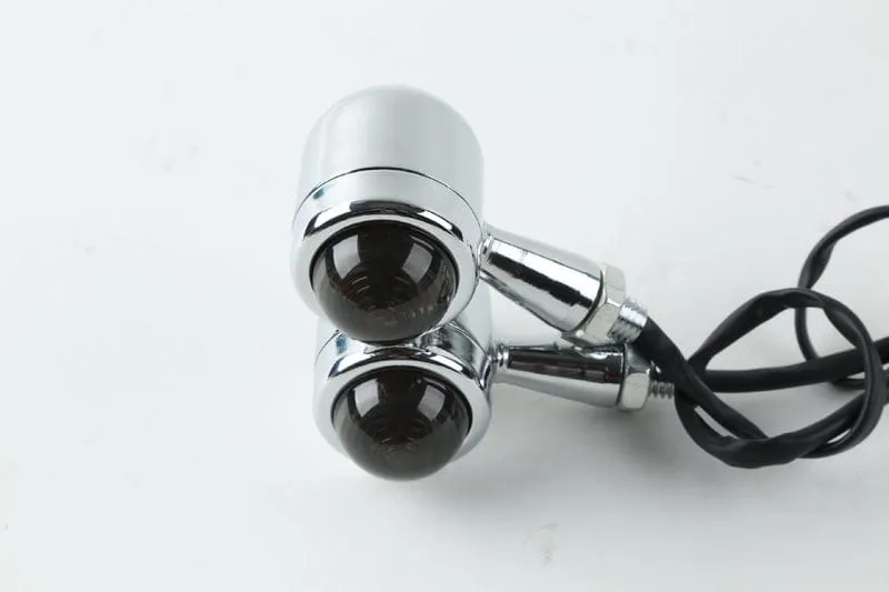 Attitude Inc Dome Universal Turn Signal Indicator Lights , Chrome Body, Black Lense, For Harley Models, Set