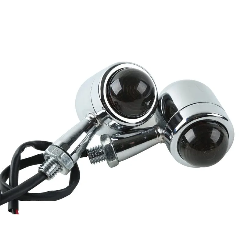 Attitude Inc Dome Universal Turn Signal Indicator Lights , Chrome Body, Black Lense, For Harley Models, Set