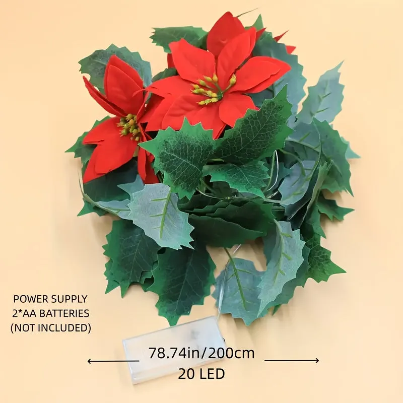 Battery-Powered Lighted Christmas Red Flower Vine - Perfect for Bedroom, Weddings, Parties & Home Decor (No Batteries Included)