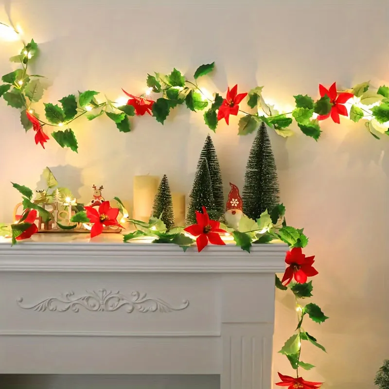 Battery-Powered Lighted Christmas Red Flower Vine - Perfect for Bedroom, Weddings, Parties & Home Decor (No Batteries Included)