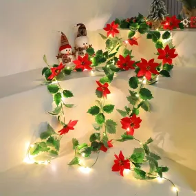 Battery-Powered Lighted Christmas Red Flower Vine - Perfect for Bedroom, Weddings, Parties & Home Decor (No Batteries Included)