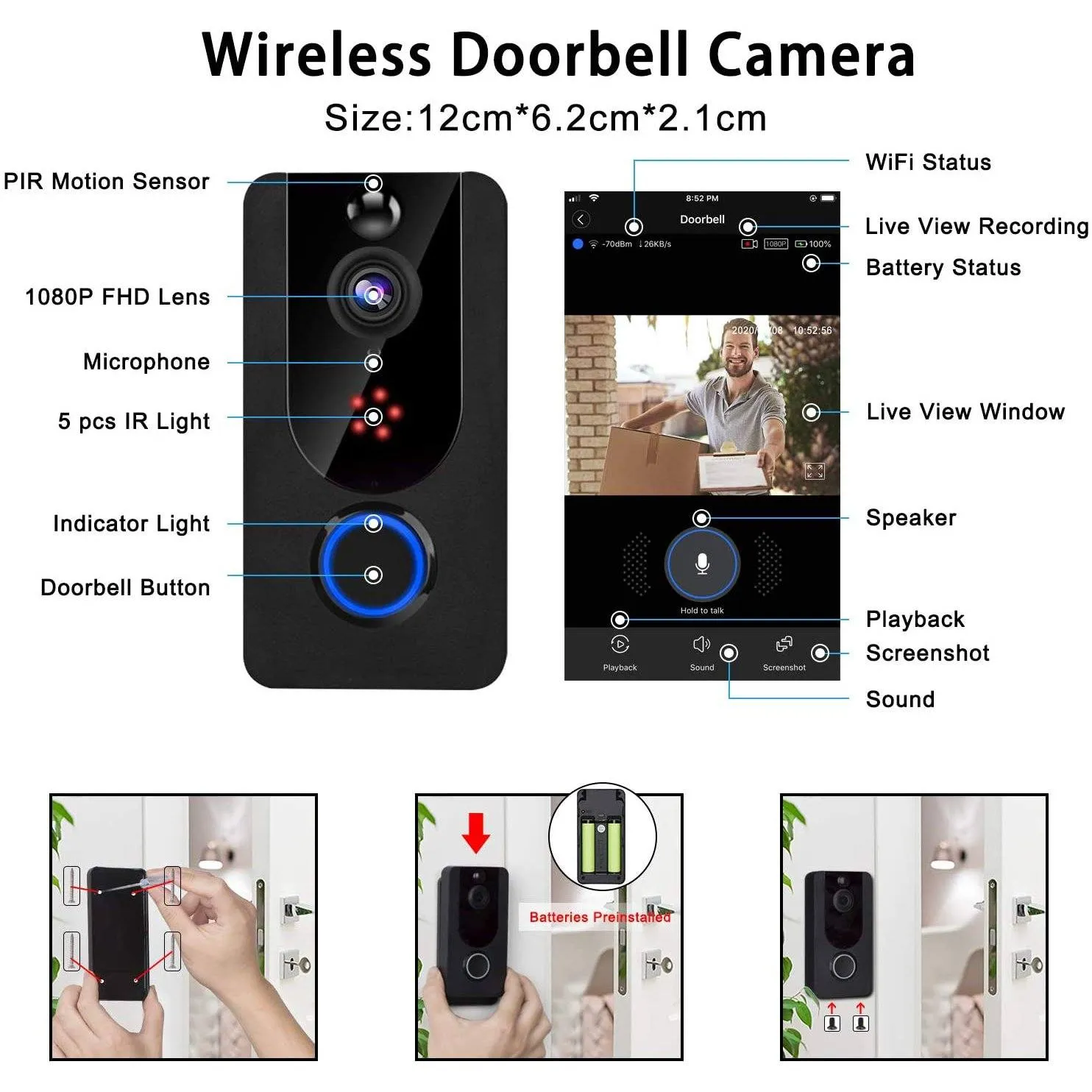 Bextgoo Wireless Doorbell Camera 1080P with Chime