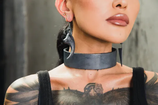 Black Choker Collar Metal and Leather Necklace