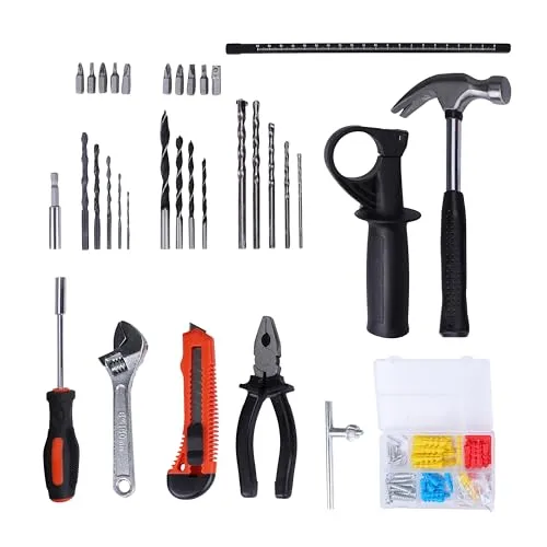 BLACK DECKER HD555KMPR 550W 13mm Corded Hammer Drill Machine and Hand Tools Kit for Home & DIY Use (100-piece Accessories Kitbox) For Masonry, Brick & Wood, 1 Year Warranty, ORANGE & BLACK
