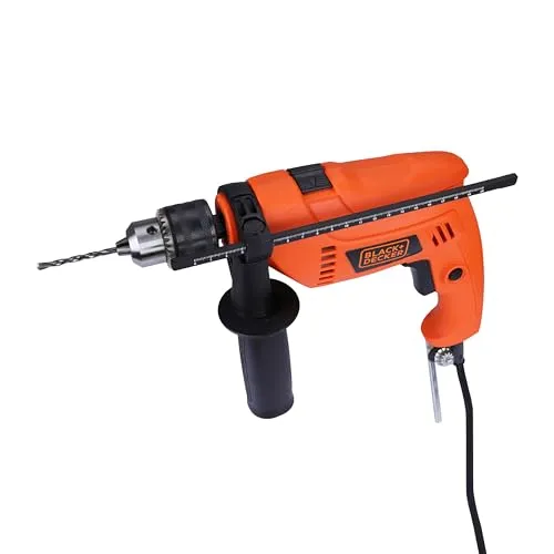 BLACK DECKER HD555KMPR 550W 13mm Corded Hammer Drill Machine and Hand Tools Kit for Home & DIY Use (100-piece Accessories Kitbox) For Masonry, Brick & Wood, 1 Year Warranty, ORANGE & BLACK