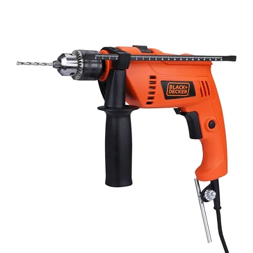 BLACK DECKER HD555KMPR 550W 13mm Corded Hammer Drill Machine and Hand Tools Kit for Home & DIY Use (100-piece Accessories Kitbox) For Masonry, Brick & Wood, 1 Year Warranty, ORANGE & BLACK