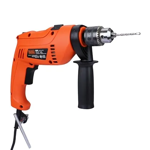 BLACK DECKER HD555KMPR 550W 13mm Corded Hammer Drill Machine and Hand Tools Kit for Home & DIY Use (100-piece Accessories Kitbox) For Masonry, Brick & Wood, 1 Year Warranty, ORANGE & BLACK