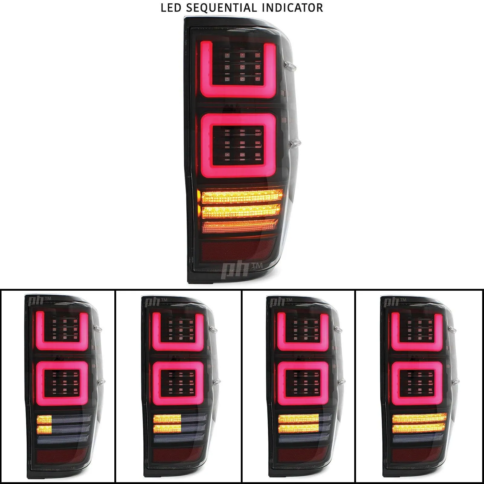 Black LED Tail Lights Vogue Style PAIR fits Ford Ranger PX & Raptor 11-21
