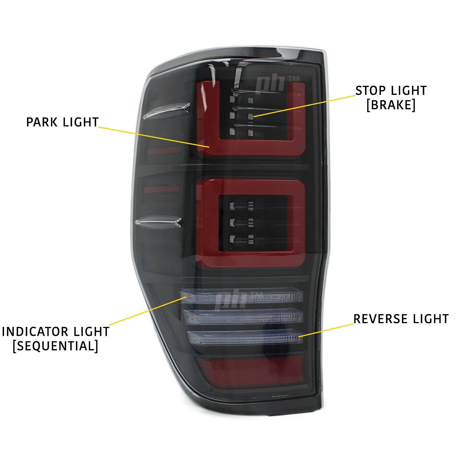 Black LED Tail Lights Vogue Style PAIR fits Ford Ranger PX & Raptor 11-21