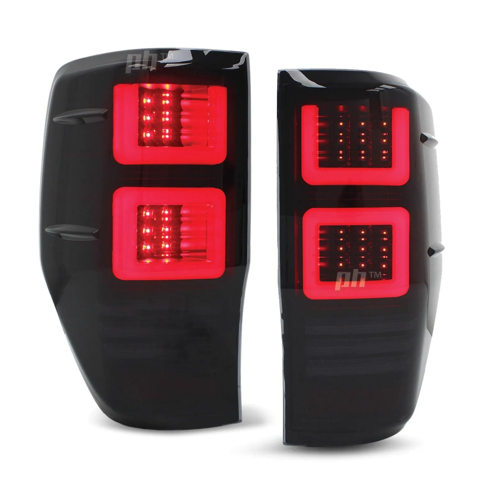Black SMOKED LED Tail Lights Vogue Style PAIR fits Ford Ranger PX & Raptor 11-21