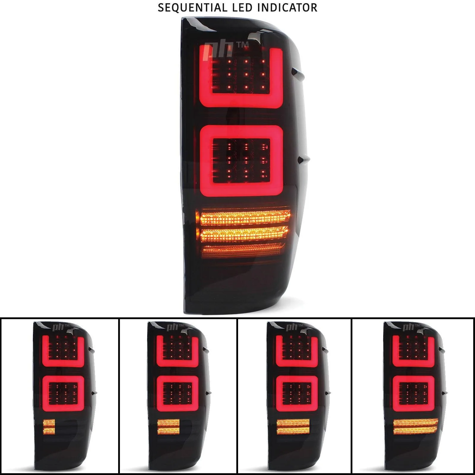 Black SMOKED LED Tail Lights Vogue Style PAIR fits Ford Ranger PX & Raptor 11-21