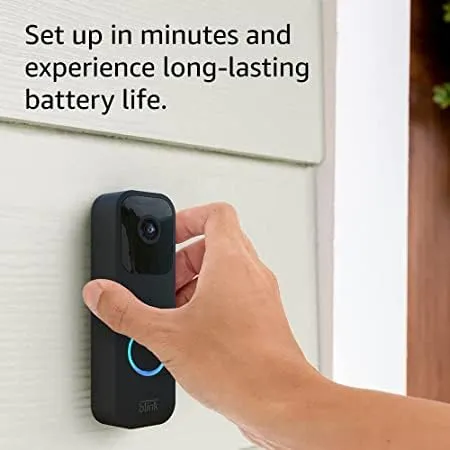 Blink Video Doorbell   3 Outdoor 4 smart security cameras (4th Gen) with Sync Module 2 | Two-year battery life, motion detection, two-way audio, HD video, Works with Alexa