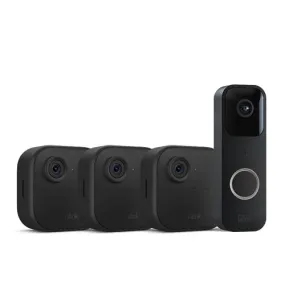 Blink Video Doorbell   3 Outdoor 4 smart security cameras (4th Gen) with Sync Module 2 | Two-year battery life, motion detection, two-way audio, HD video, Works with Alexa