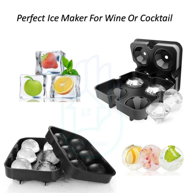 BPA FREE Premium Ice Ball Maker Whiskey Silicone Ice Cube Tray Mold Mould Lid Sphere Square Round Diamond Honeycomb