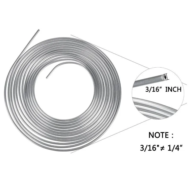 Brake Line Tubing Kit 3/16" OD 25 FT Coil Roll with Fittings