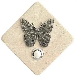 Butterfly Stone Doorbell - Pewter Butterfly Accent on Stone Tile