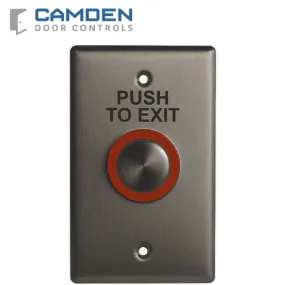 Camden CM-9600/7 - Push/Exit Switch - Illuminated Piezoelectric - w/ Faceplate Graphic Push to Exit - 12/24 VDC