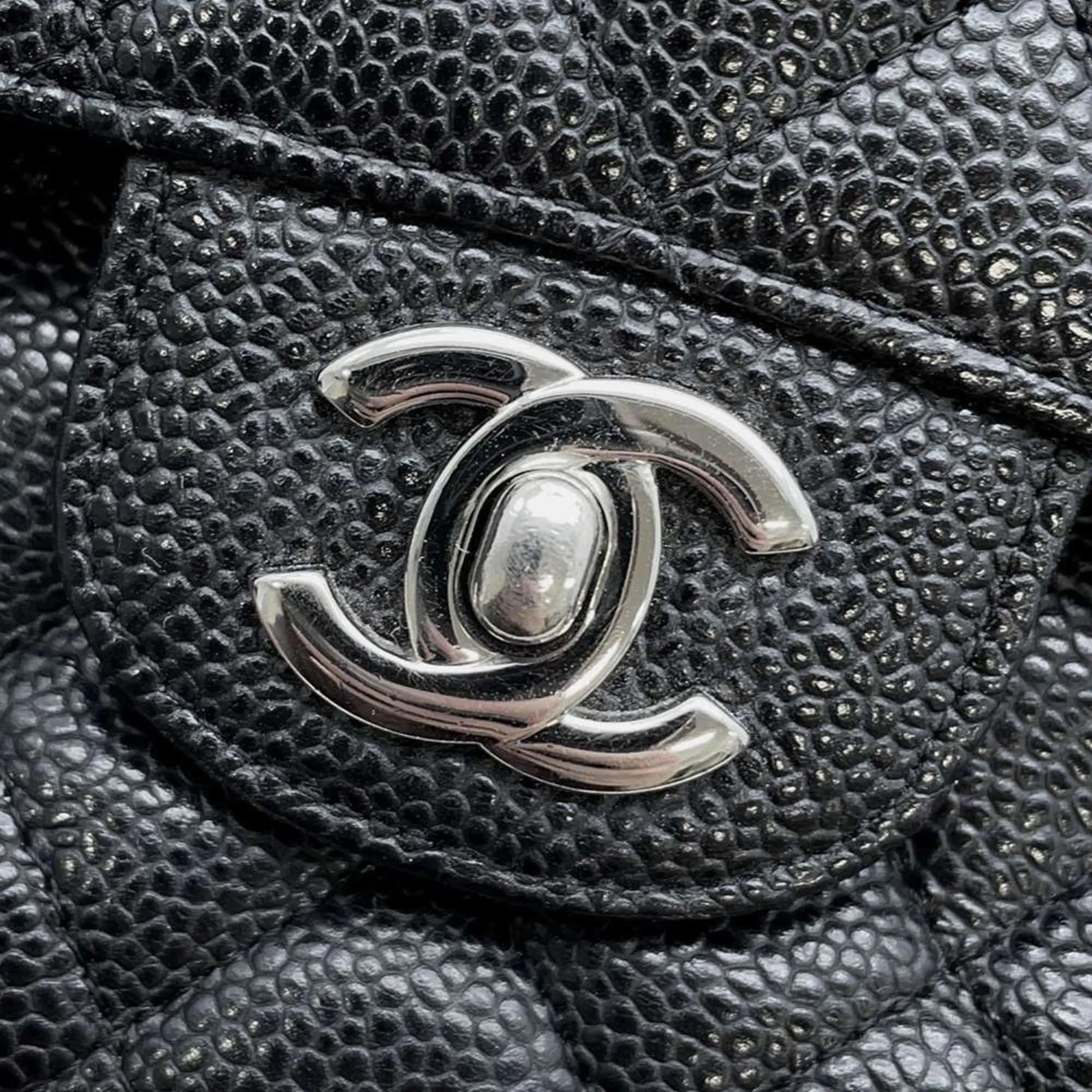 Chanel Chain Shoulder Bag Matelasse 25 Coco Mark Caviar Skin Double A01112 Black