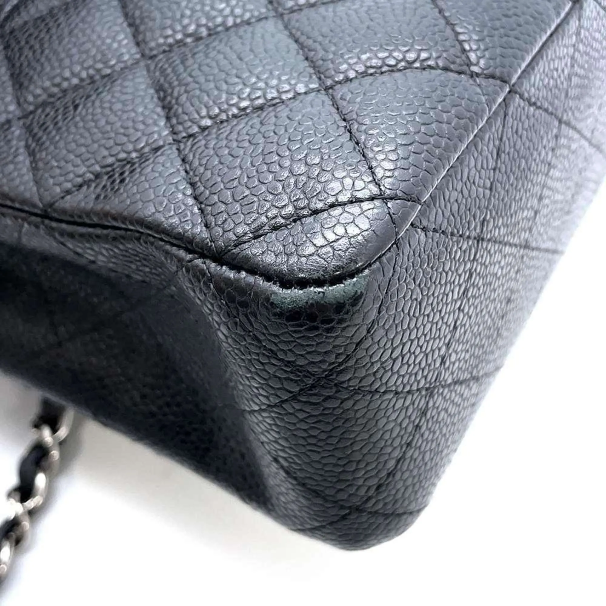 Chanel Chain Shoulder Bag Matelasse 25 Coco Mark Caviar Skin Double A01112 Black
