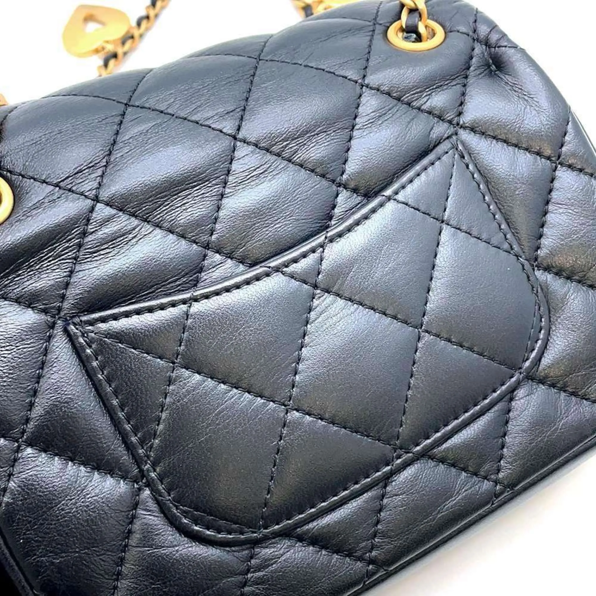 Chanel Chain Shoulder Bag Matelasse Coco Mark AS3456 CHANEL Heart Black