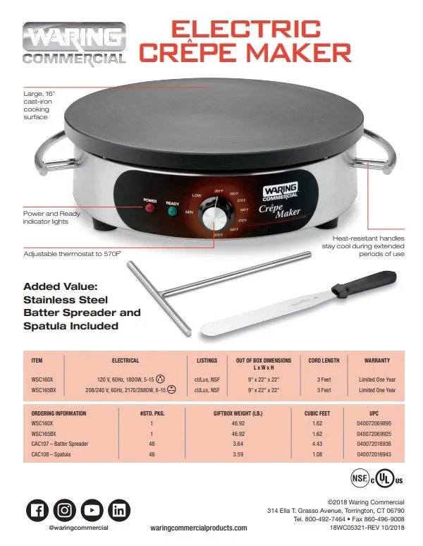 Crepe Maker Electric 16in 120v
