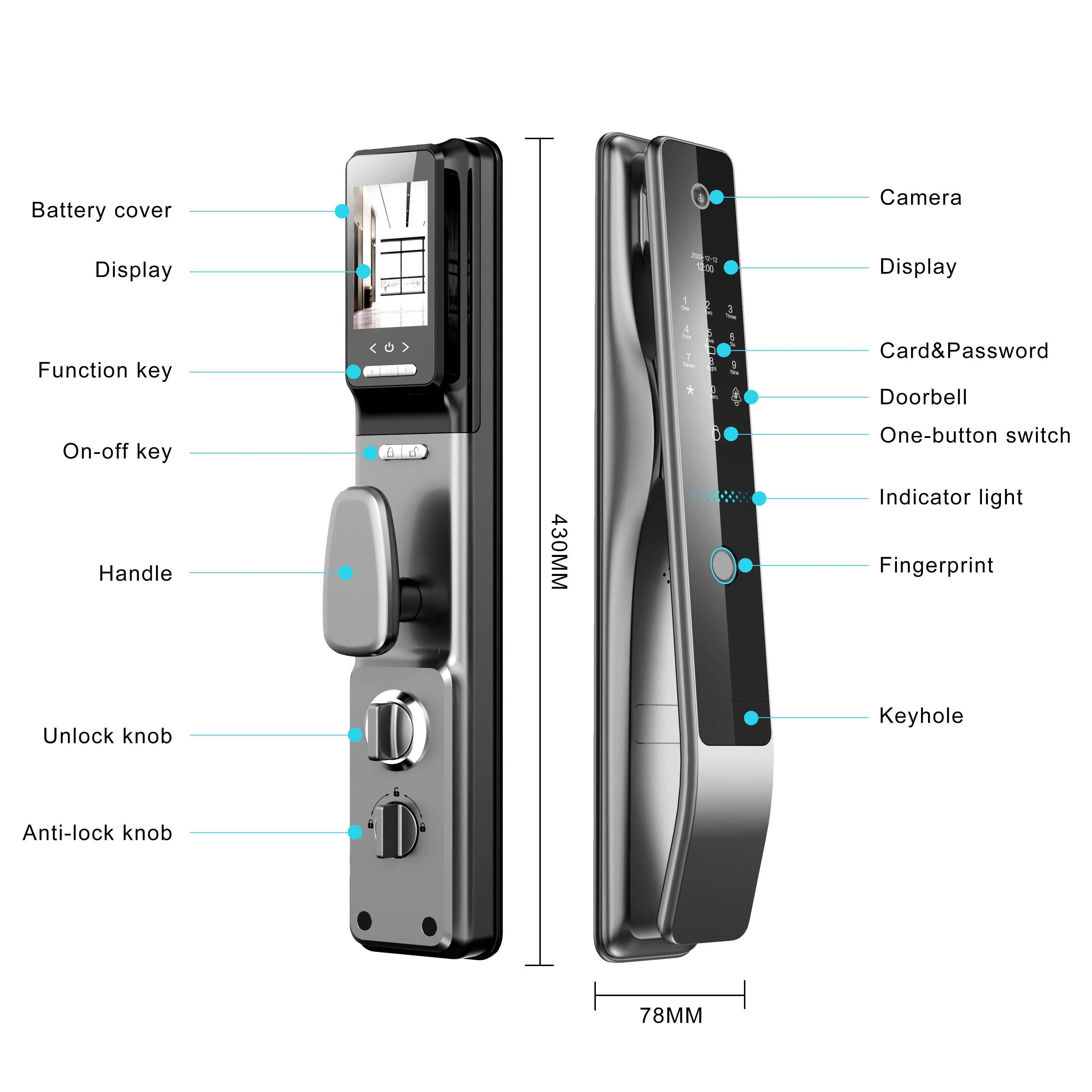 CRUDE | Smart  Biometric Fingerprint Door Lock Built-in HD Camera & Doorbell Remote App Control