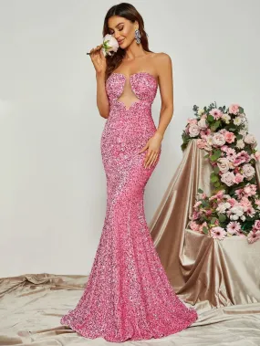 Cut Out Front Mermmaid Hem Sequin Tube Dress
