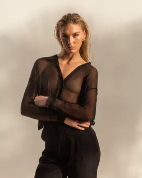 Devin Oversize Shirt Silk - Black