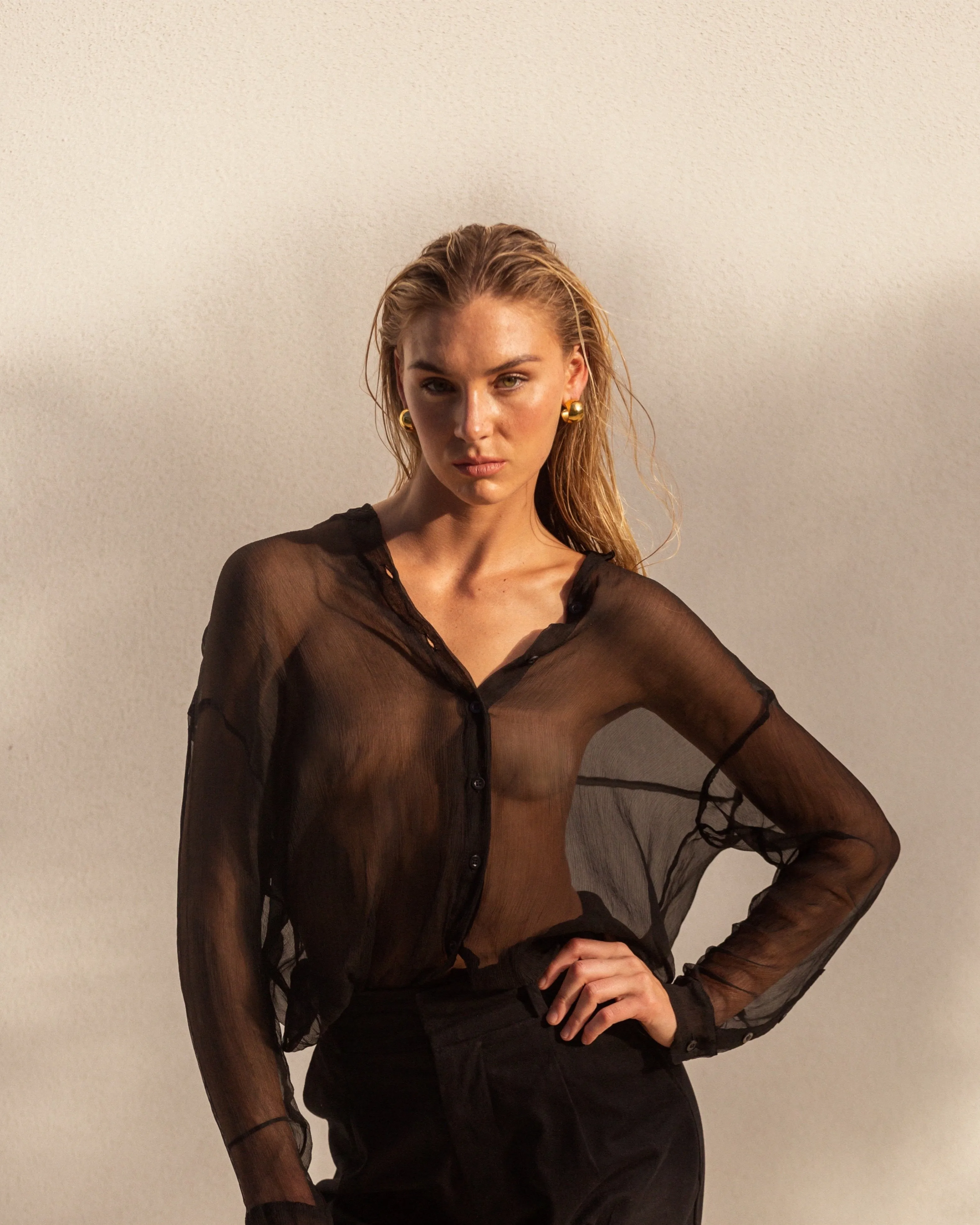 Devin Oversize Shirt Silk - Black