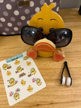 Duck Stand Bundle comes with Sun Glasses Cleaner and Cute Sticker Sheet, Duck Glasses Holder, wooden eyeglasses stand set, Duck Bundle