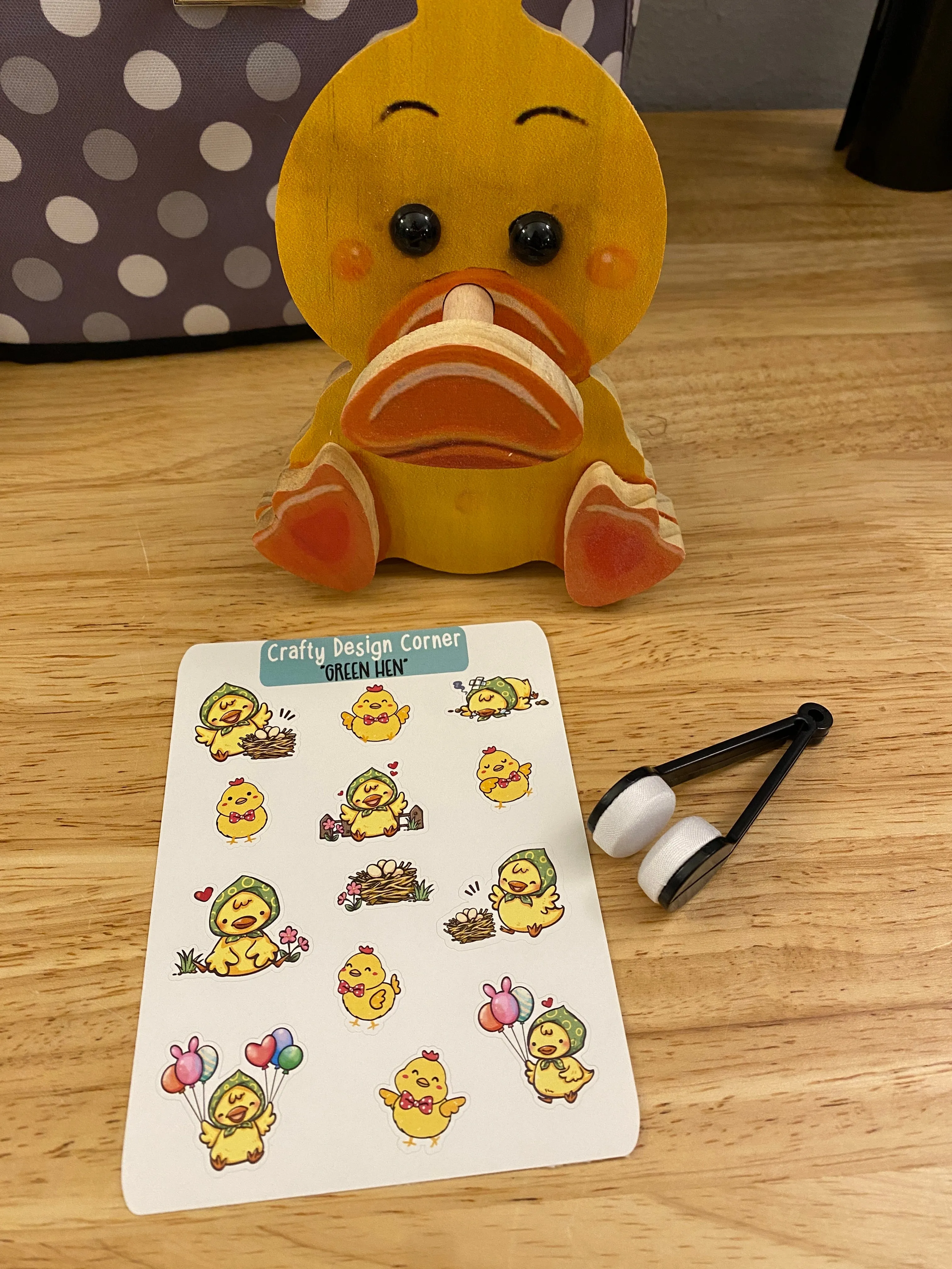 Duck Stand Bundle comes with Sun Glasses Cleaner and Cute Sticker Sheet, Duck Glasses Holder, wooden eyeglasses stand set, Duck Bundle