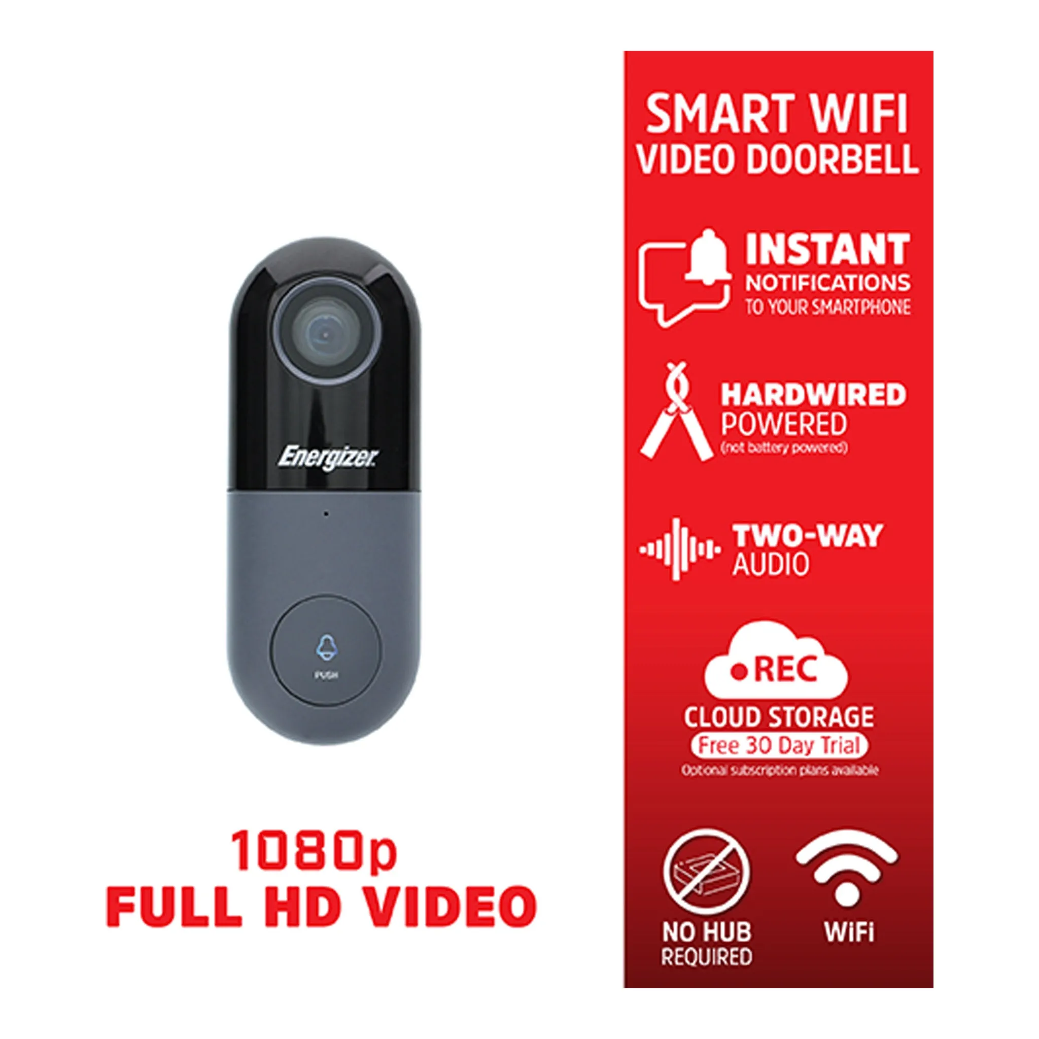 Energizer EOD1-1002-SIL Smart Wifi 1080p Video Doorbell