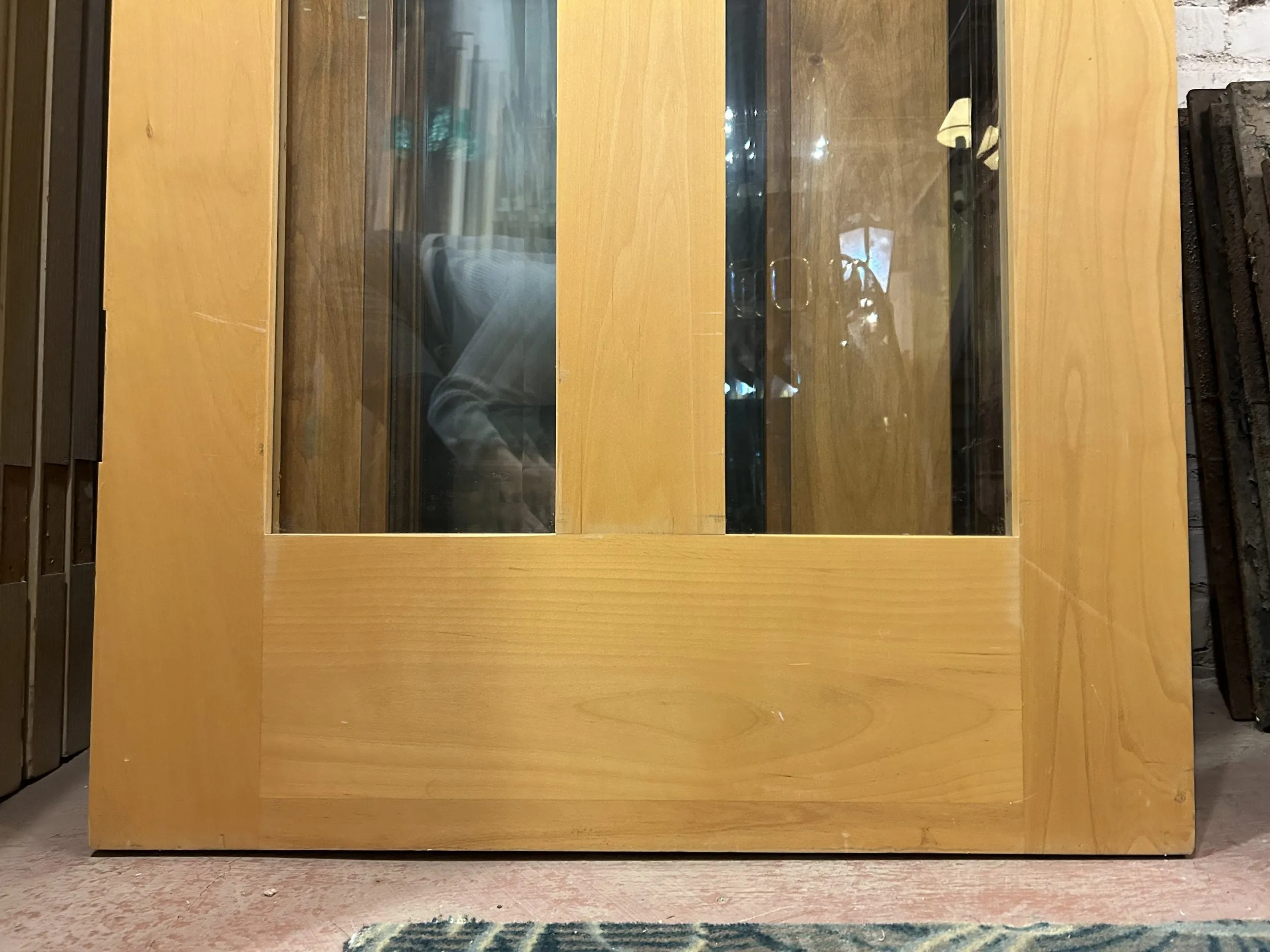 Entry Door, Contemporary, Solid Wood, Beveled Edge Glass, Four Panel, Blond Wood