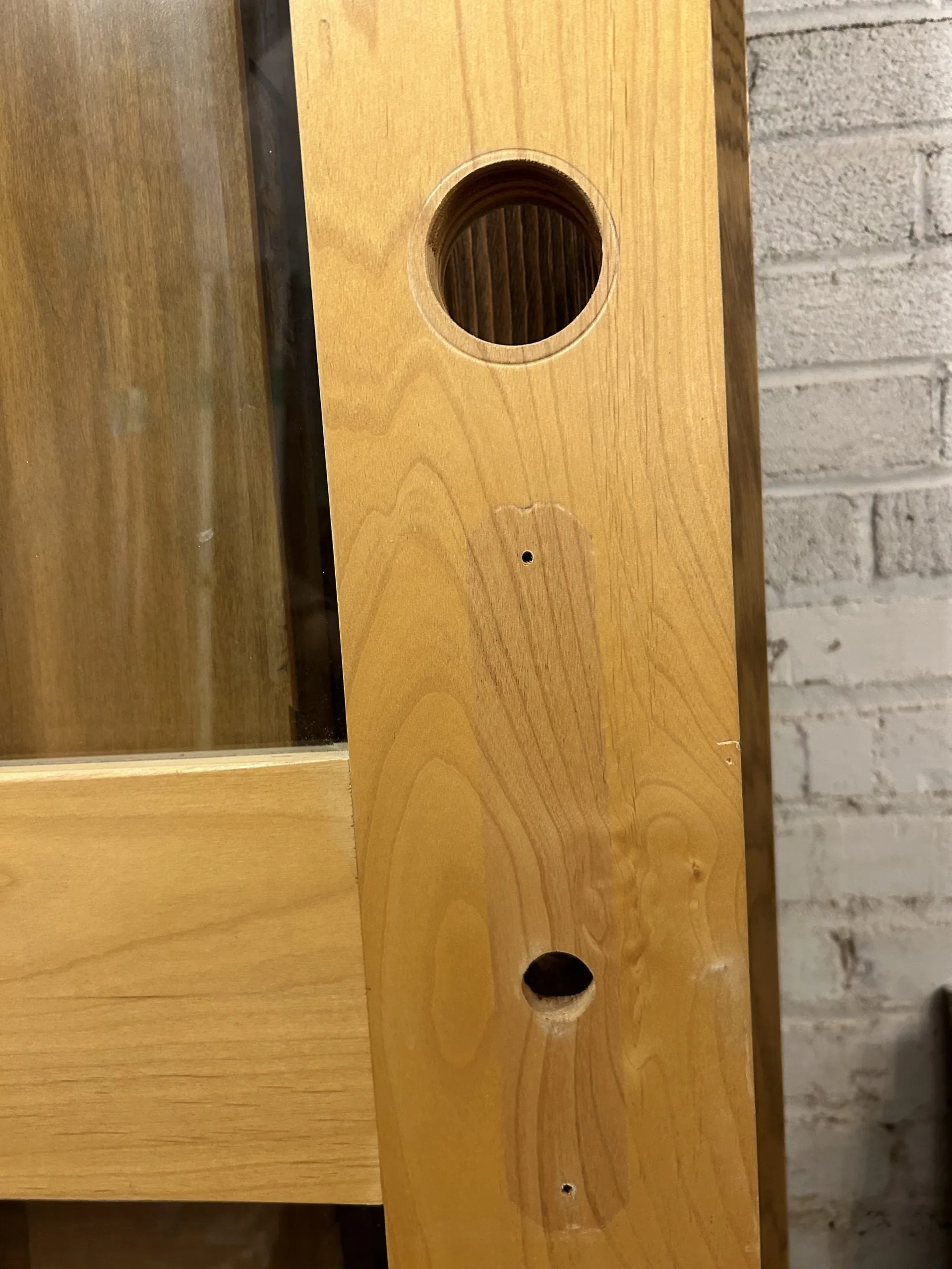 Entry Door, Contemporary, Solid Wood, Beveled Edge Glass, Four Panel, Blond Wood