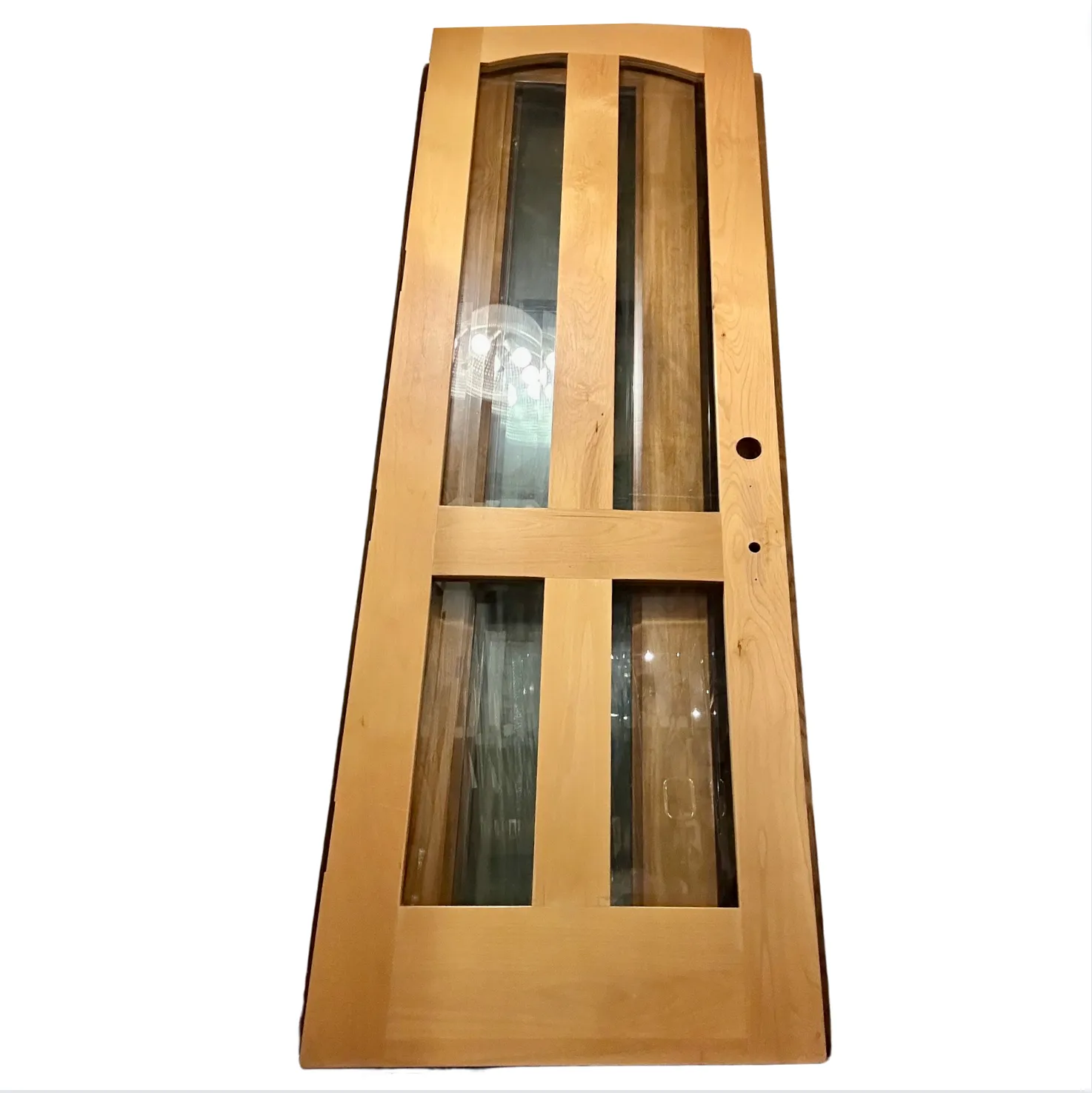 Entry Door, Contemporary, Solid Wood, Beveled Edge Glass, Four Panel, Blond Wood