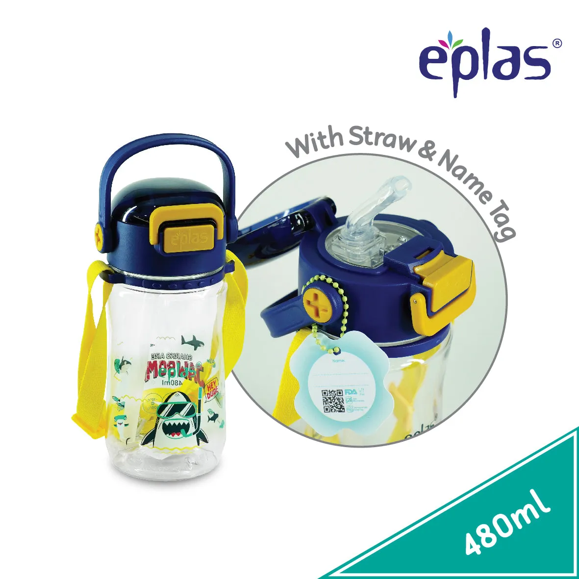 Eplas EGBR 480 BPA Free kid bottles w/straw,strap,handle & locking sys caps