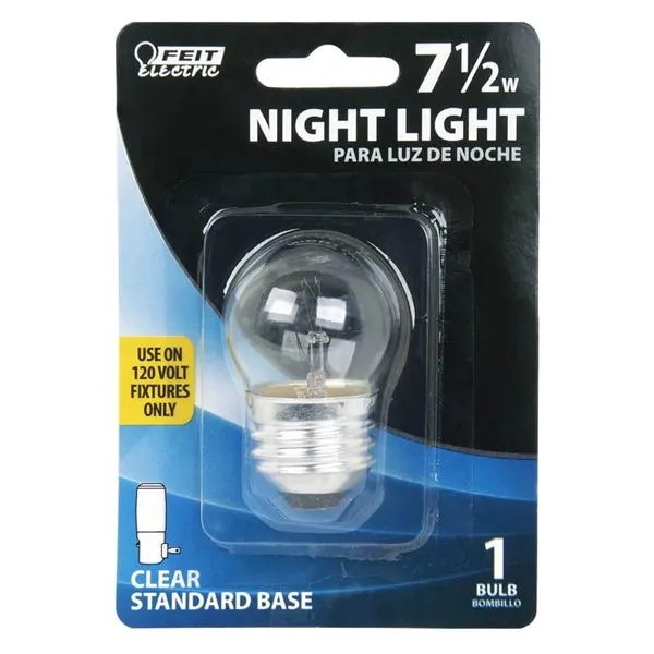 Feit Electric BP71/2S Incandescent Lamp, 7.5 W, Medium E26 Lamp Base, 2700 K Color Temp, 3000 hr Average Life
