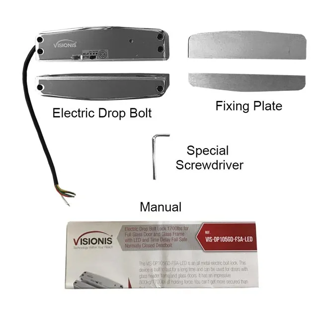 FPC-5442 One Door Access Control 1,700lbs Electric Drop Bolt Fail Safe For Glass Door And Glass Frame With Visionis Wireless Receiver And Remote Kit