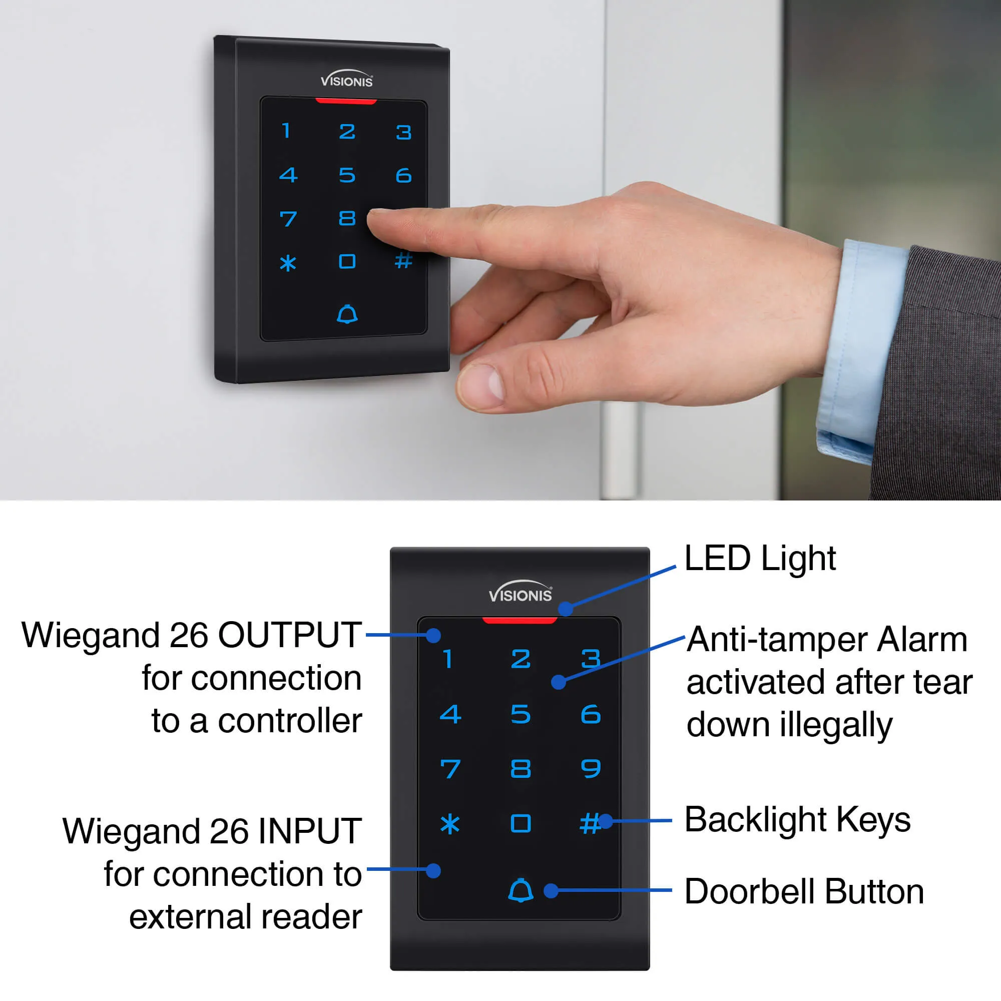 FPC-5543 One Door Access Control 2,600lbs Electric Drop Bolt Fail Secure Time Delay   Key Cylinder   Indoor Use Only Keypad/Reader Standalone With Mini Controller   Wiegand 26, No Software, EM Card